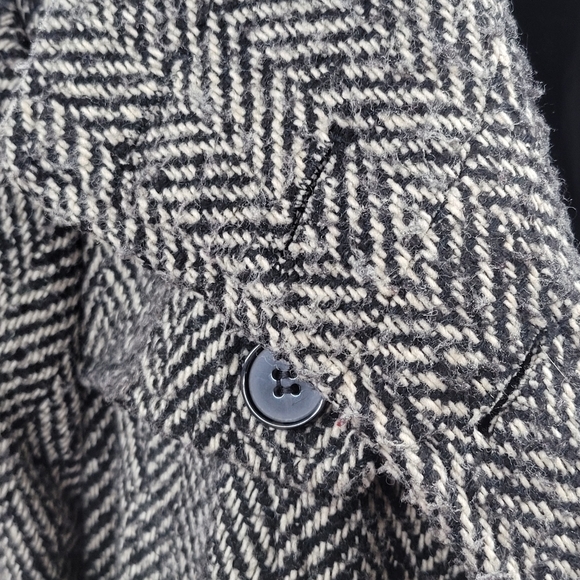 Nicole Miller Coat Womens Sz L Black Tan Herringbone Classic Chic Casual Winter - Picture 9 of 11